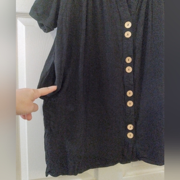 By Together Black Gauze Oversized Fit Button-up Mini Dress with Pockets - Picture 7 of 9